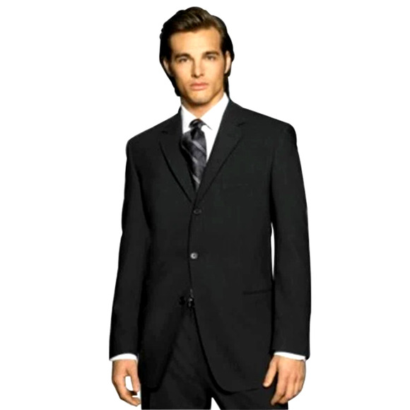 Burberry 40R Bond Street Wool Suit Jacket 3 Button Pinstripe Blazer Black EUC! - Picture 1 of 8